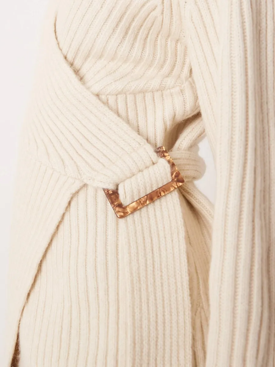 Wrap-Belted Rib-Knit Sweater