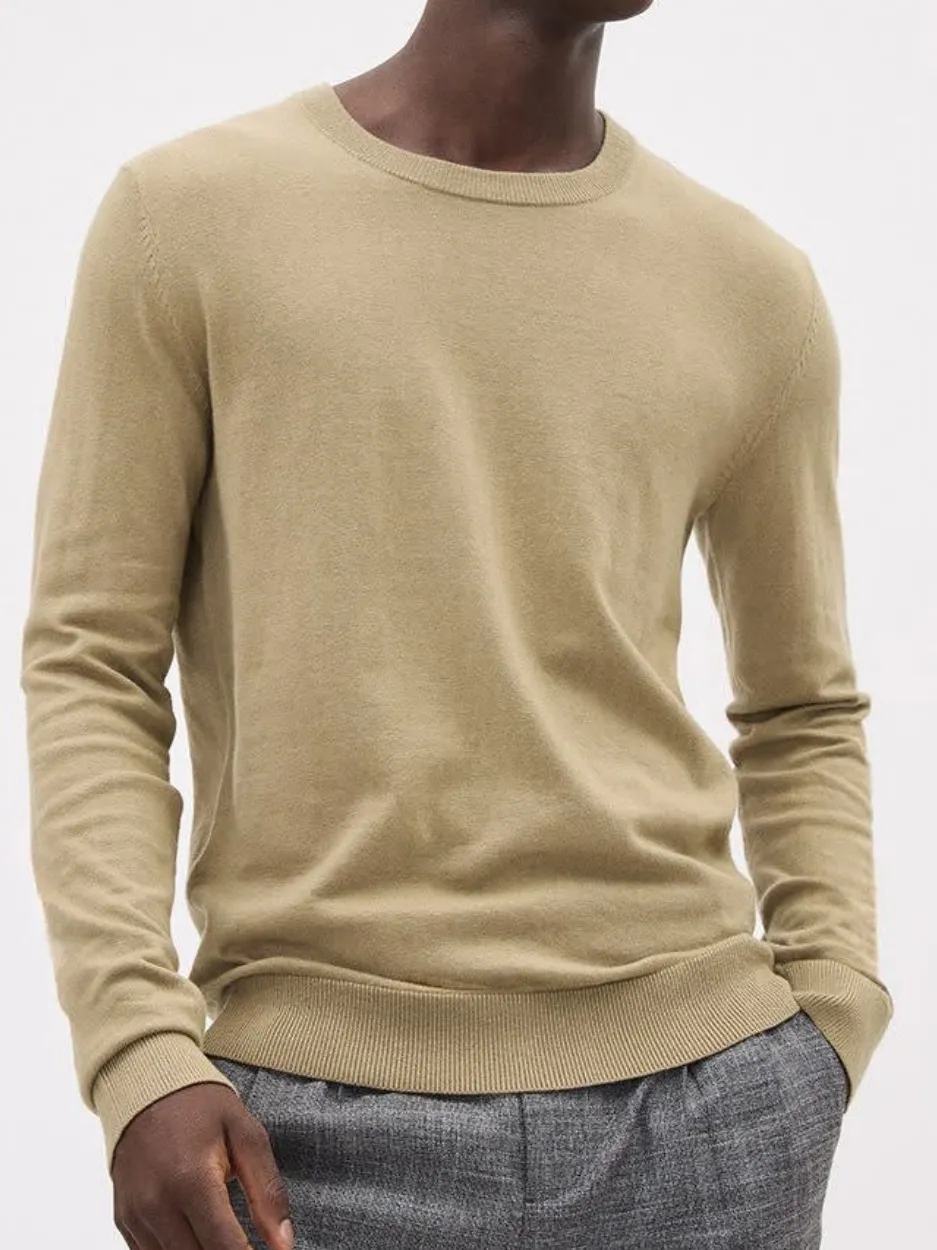 Beige Crew Neck Long Sleeve Knit Sweater