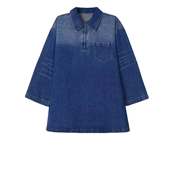 🔥 Loose Fit Denim Dress 👖 Vintage Blue Half-Zip | BF Fall Daily Must-Have 💰