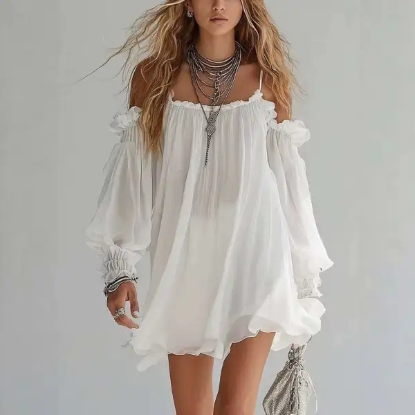Off Shoulder Chiffon Casual Dress