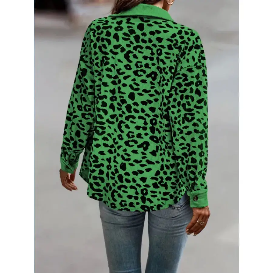 Full Size Leopard Print Button Down Jacket Plus Size