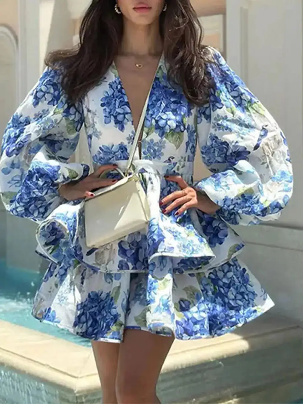 Clean Line Floral Printed Ruffle Mini Dress