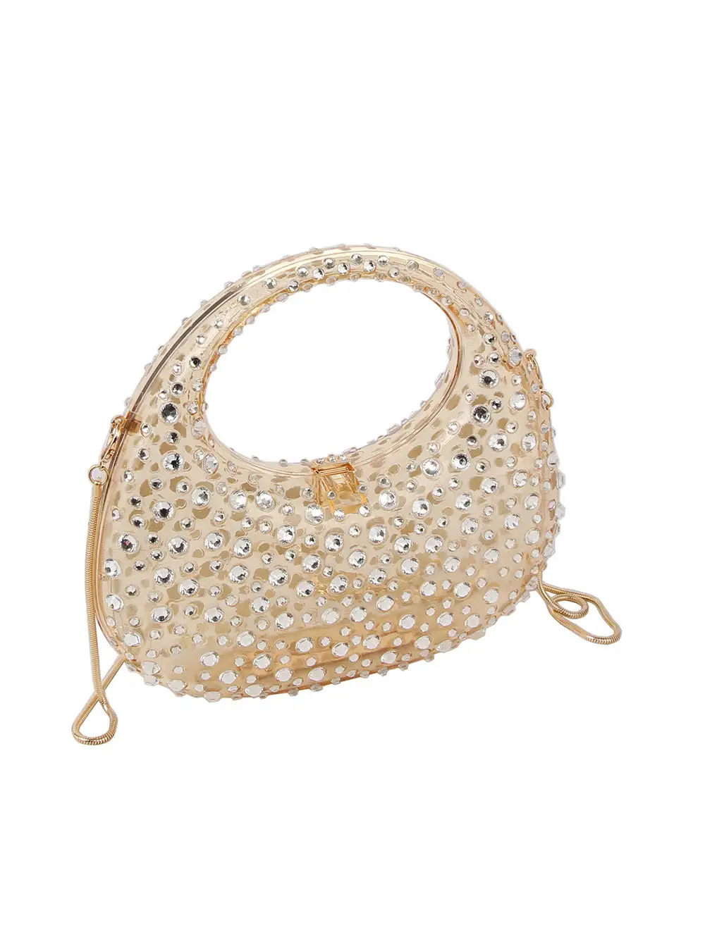 Crystal Accent Chain Accent Transparent Clutch Bag