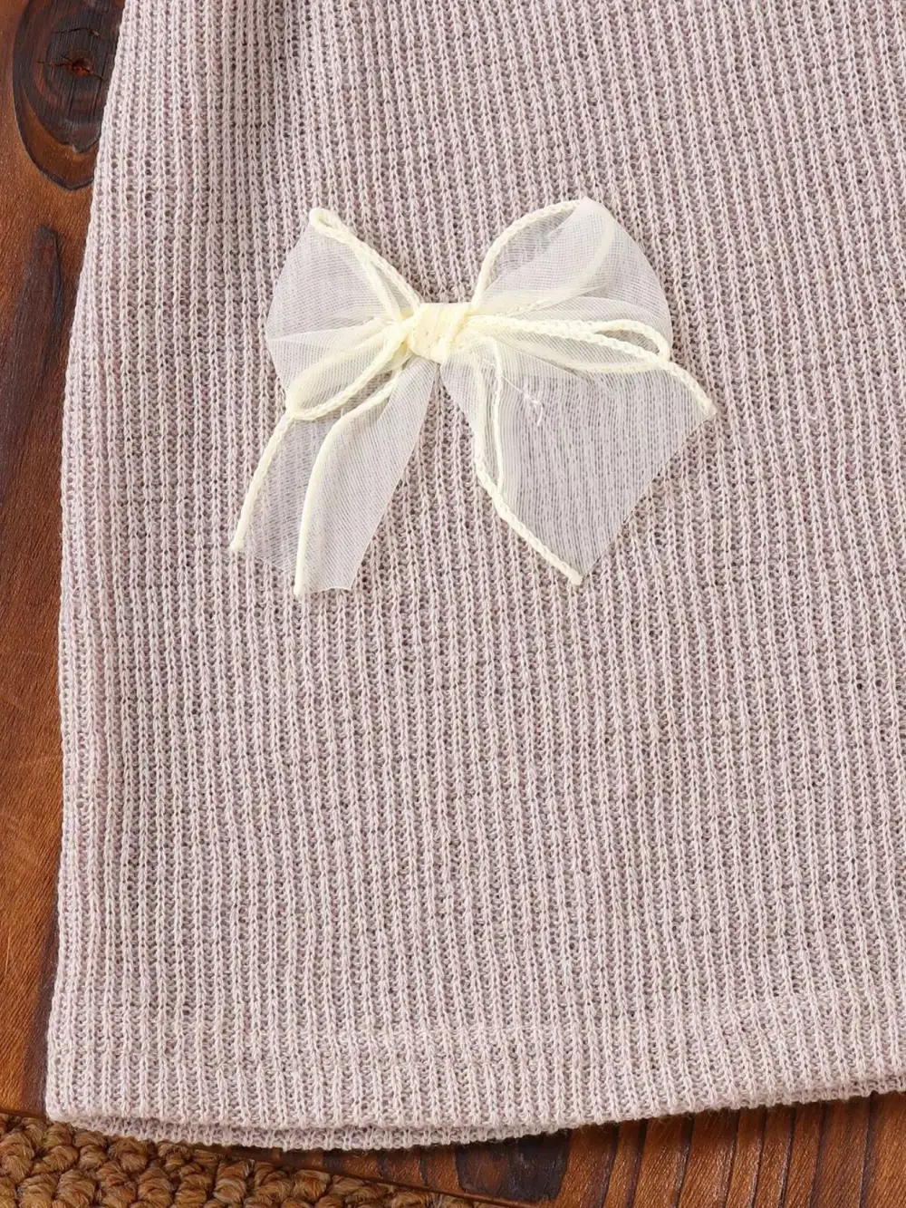 Girls Ribbed Knit Spaghetti Strap Dress With Bow