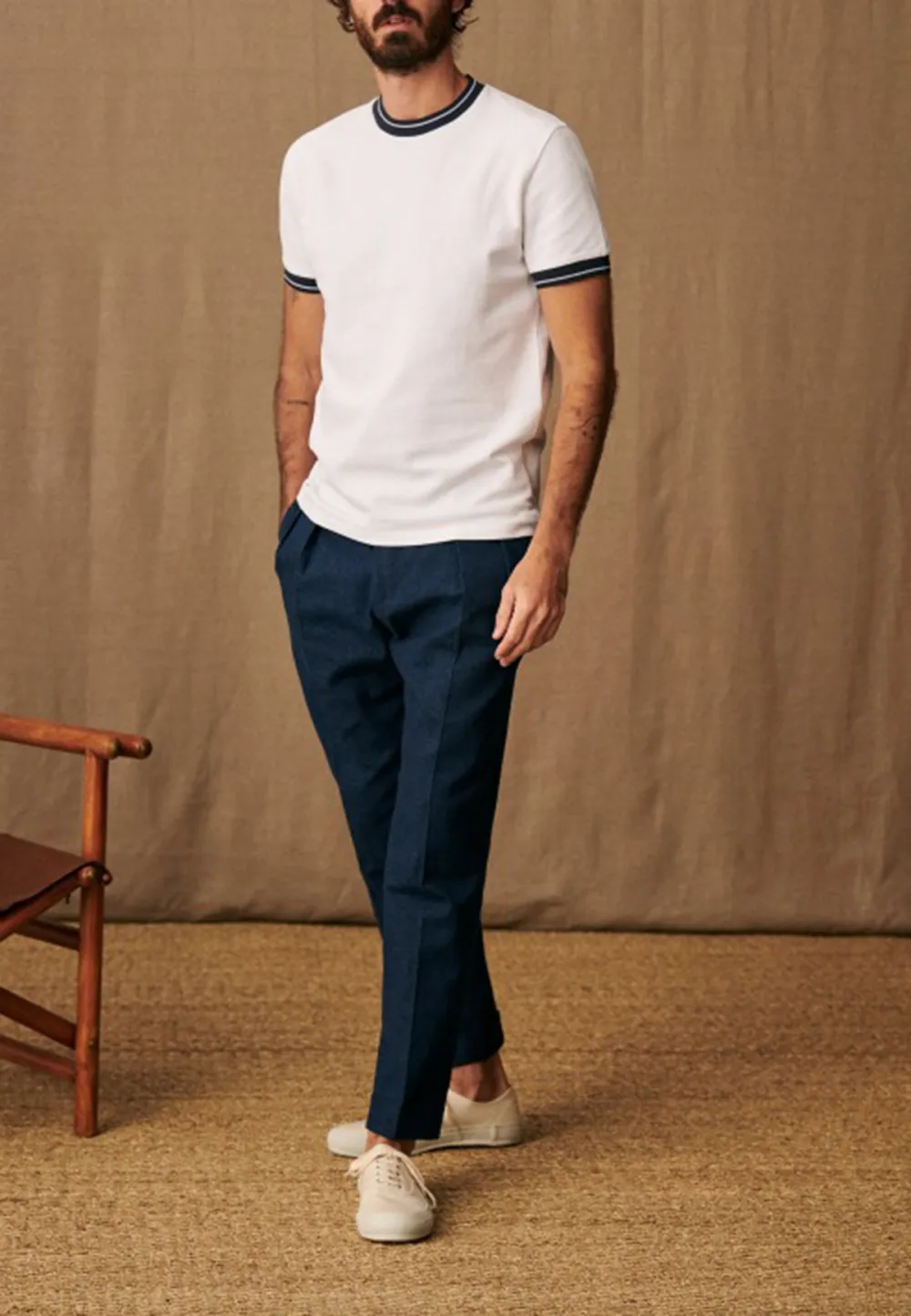 White Contrast Trim Crew Neck Cotton T-Shirt