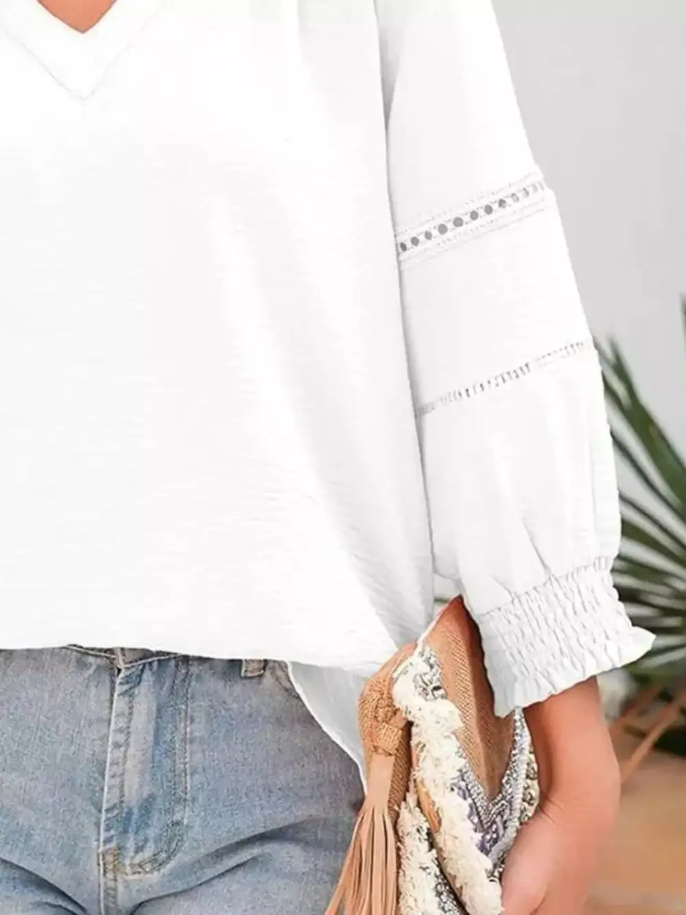 Smocked Long Sleeve Blouse