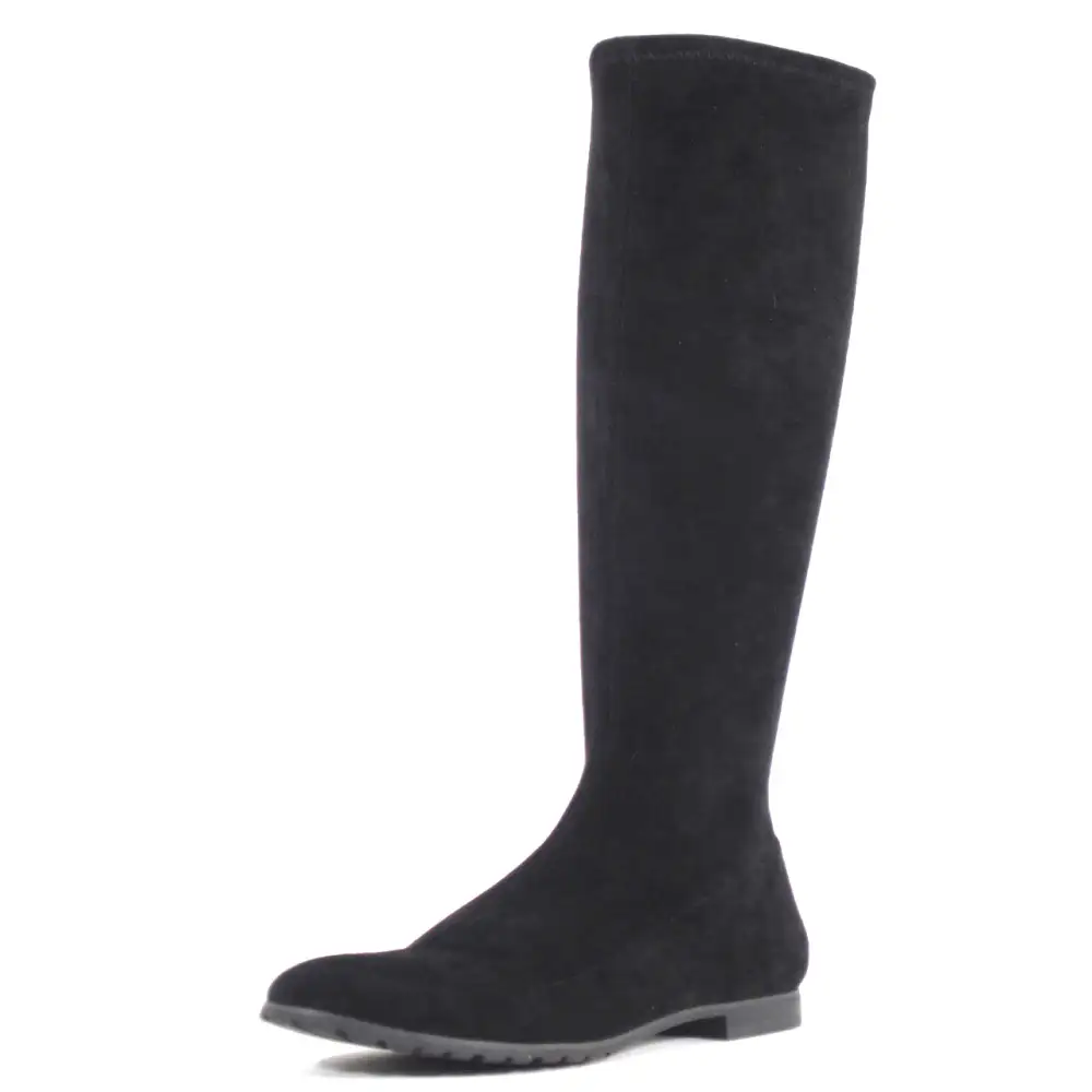 Slip On Low Heel Stretch Knee High Boots