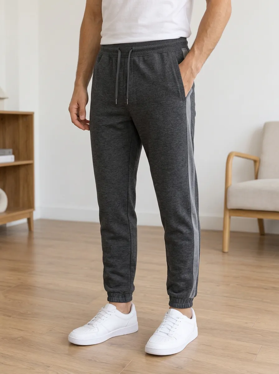 Men's Casual Sporty Charcoal Grey Side Stripe Jogger Pants