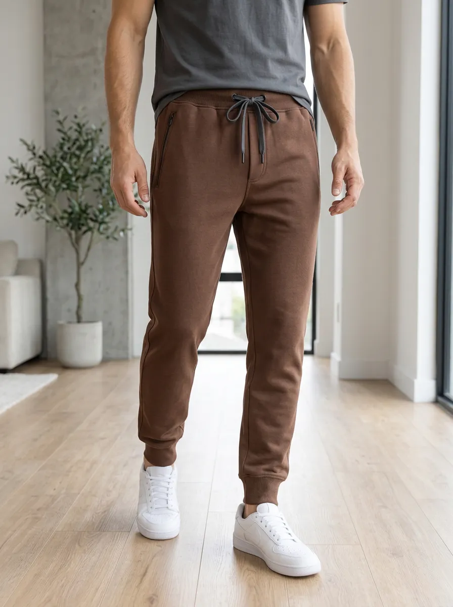 Men's Casual Sport Brown Drawstring Jogger Pants