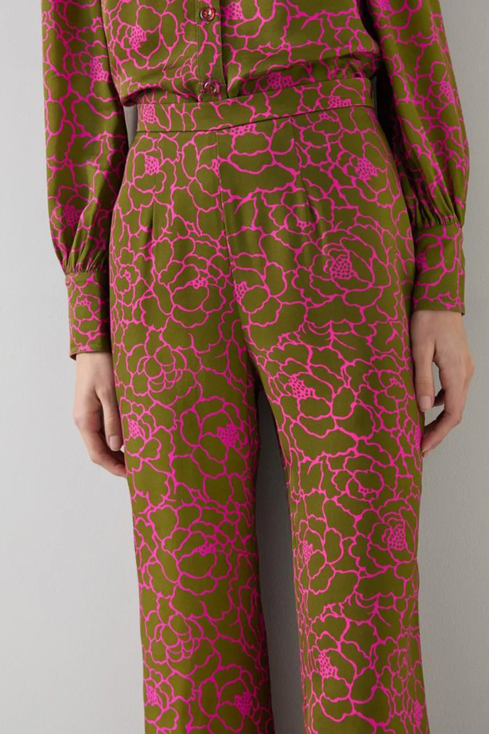 Brown Pink Patterned Flared Trousers