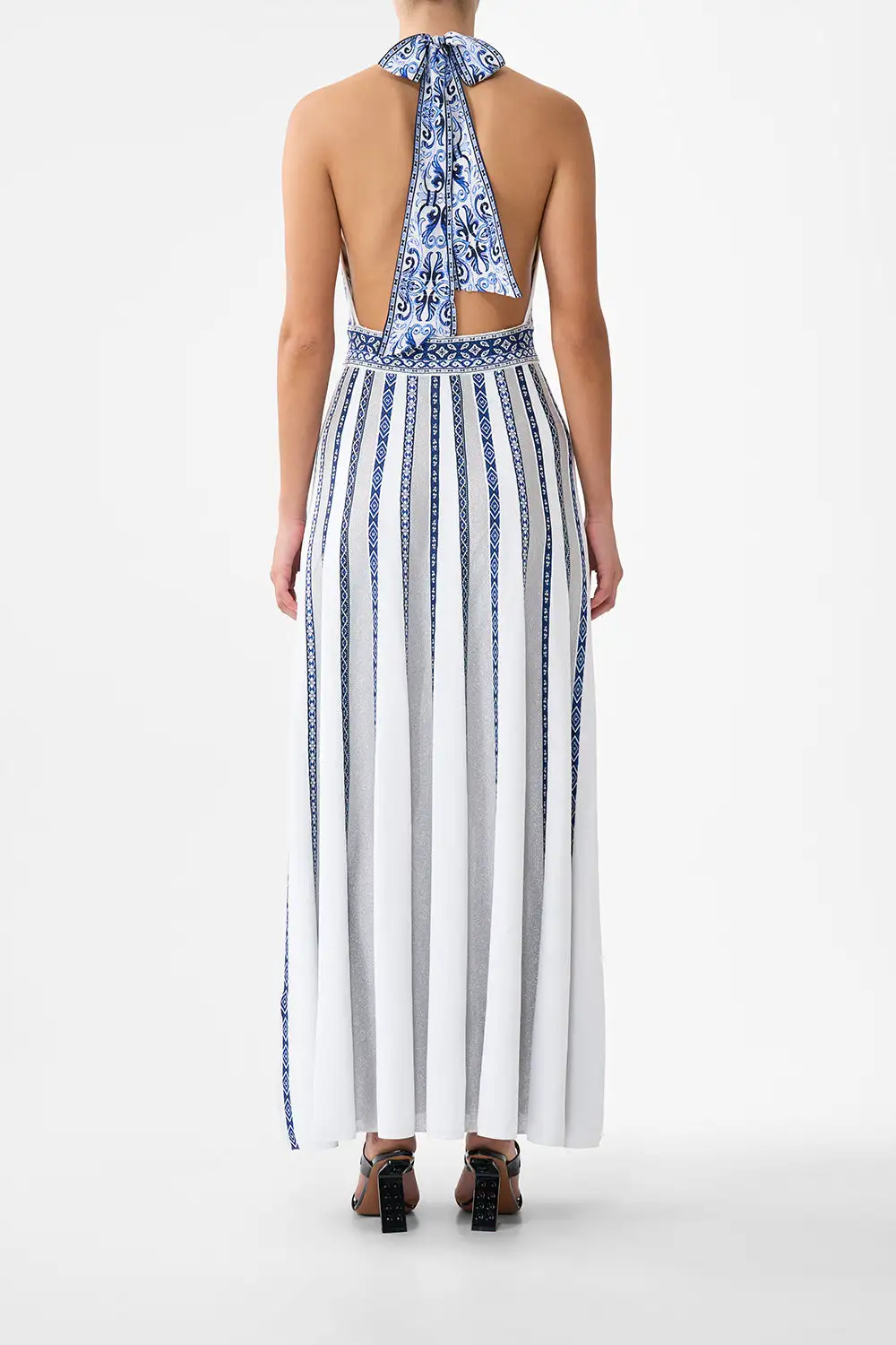 Halter Neck Knit Dress with Silk Tie