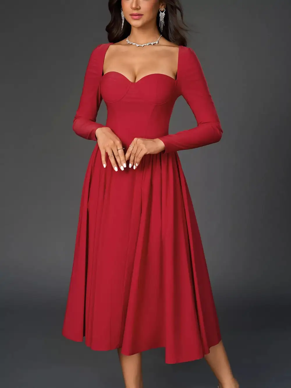 Long Sleeve Maxi Tie Detail Dress