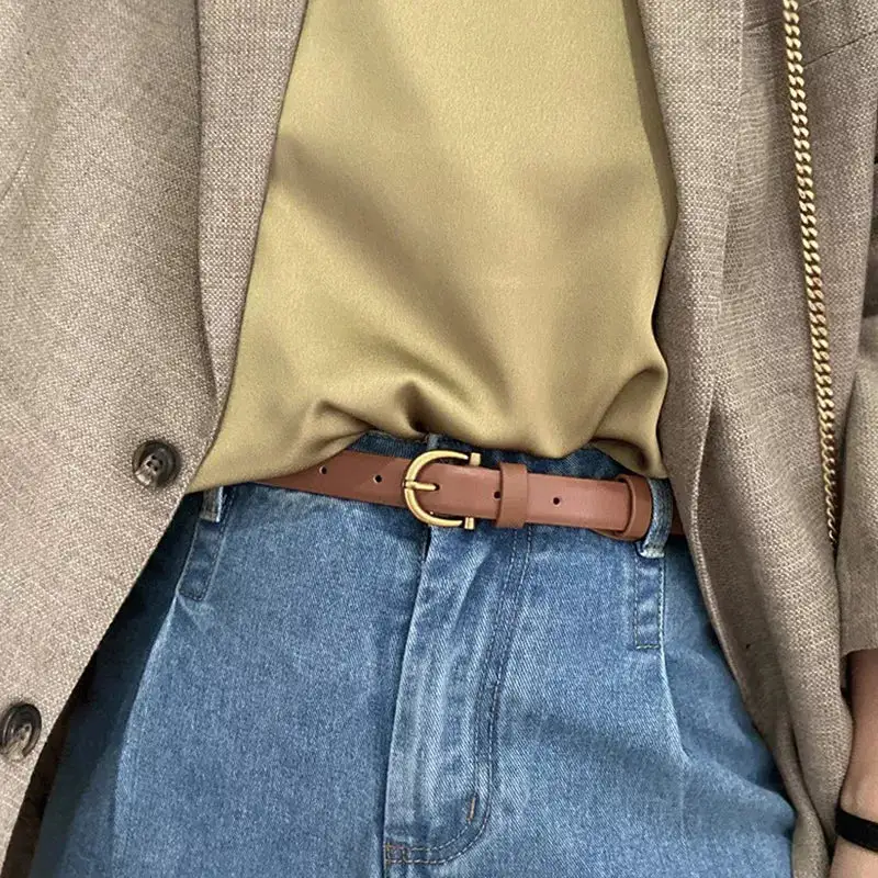 Chic Leather Belt with Golden Buckle