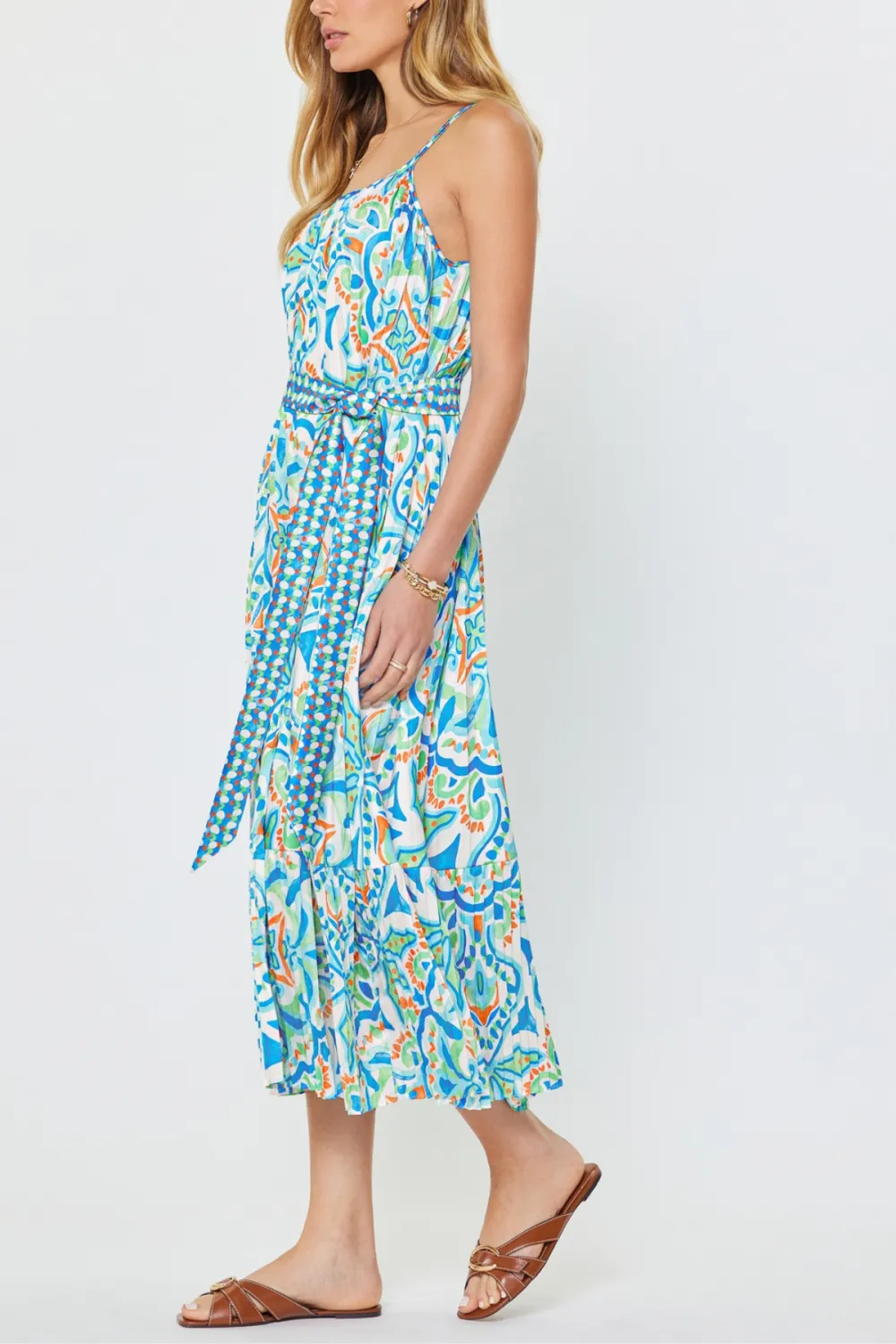 Sleeveless Tiered Pleated Midi Dress