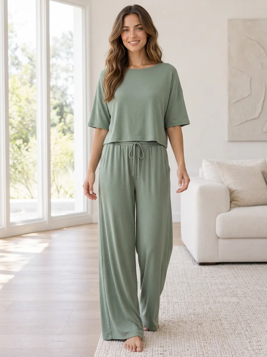 Home Ready Women's Wide Leg Loungewear Set