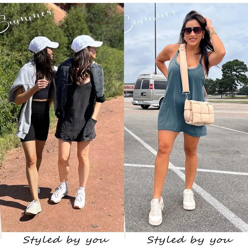Women'S Womens Athletic Sleeveless Mini Dress With Built-In Shorts V Neck Spaghetti Strap Short Tennis Dress With Pockets