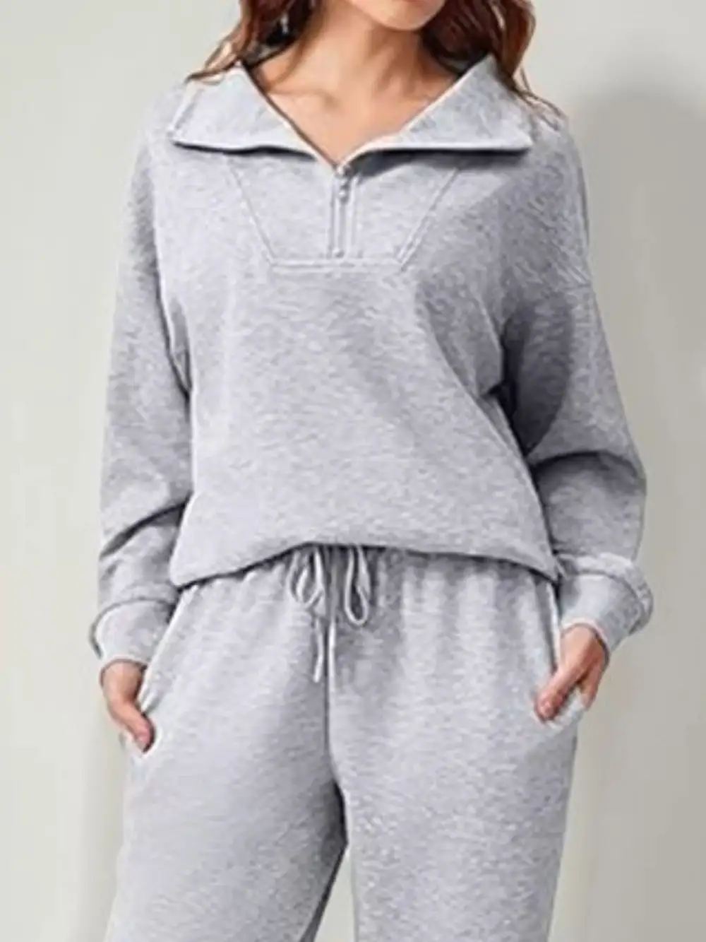 Relaxed Fit Quarter Zip Top and Pants Set