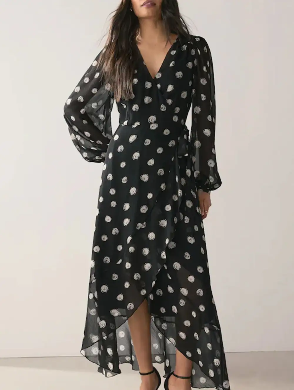 Refined Polka Dot Waist Fit Midi Dress