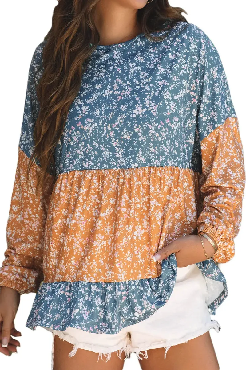 Floral Ruffled Hem Detail Blouse