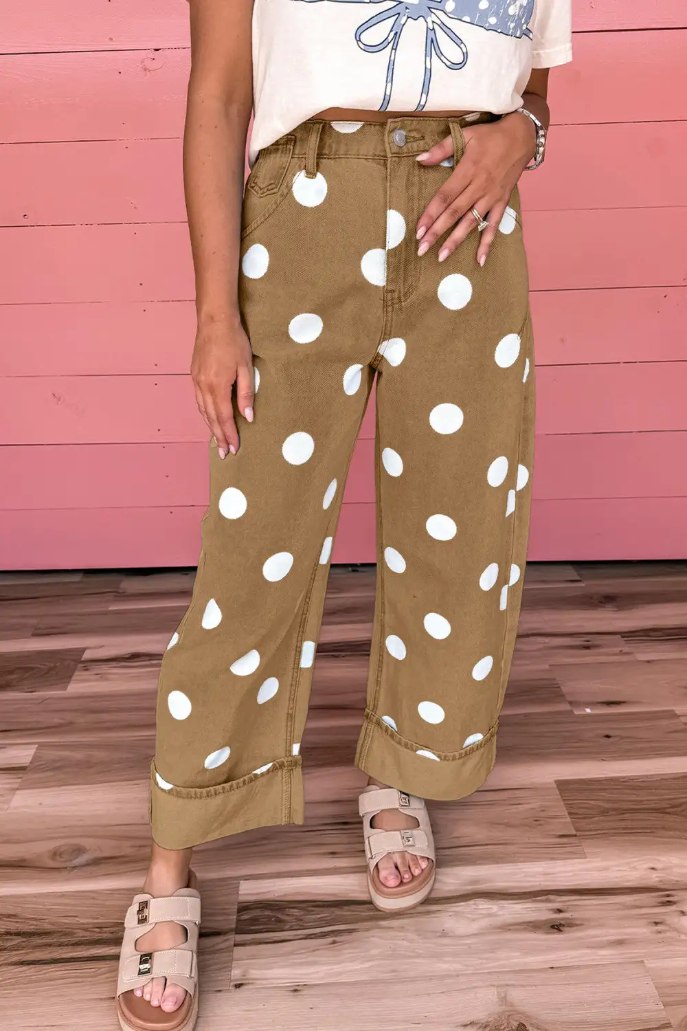 Polka Dot Buttoned Casual Jeans