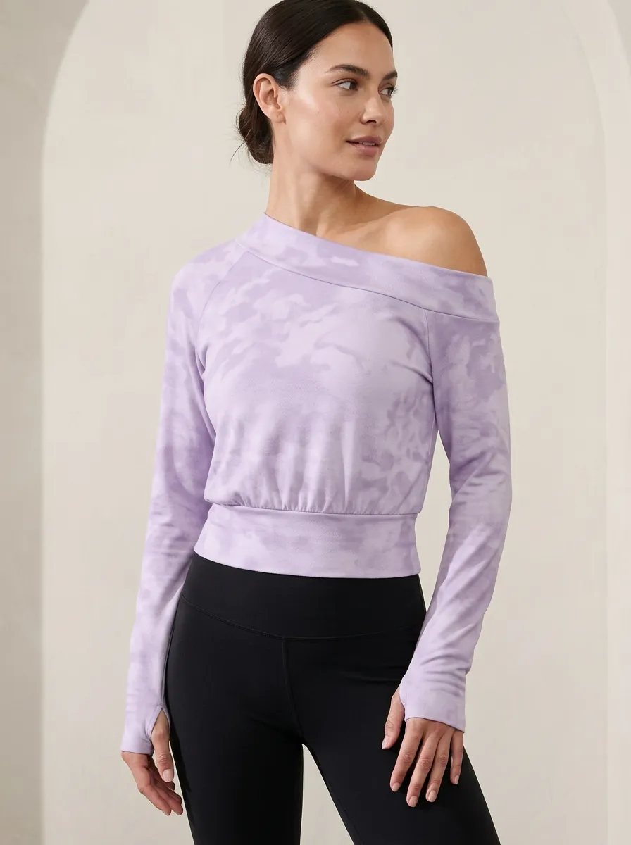 Performance-Inspired One-Shoulder Tie Dye Casual Look Women's One Shoulder Long Sleeve Yoga Top