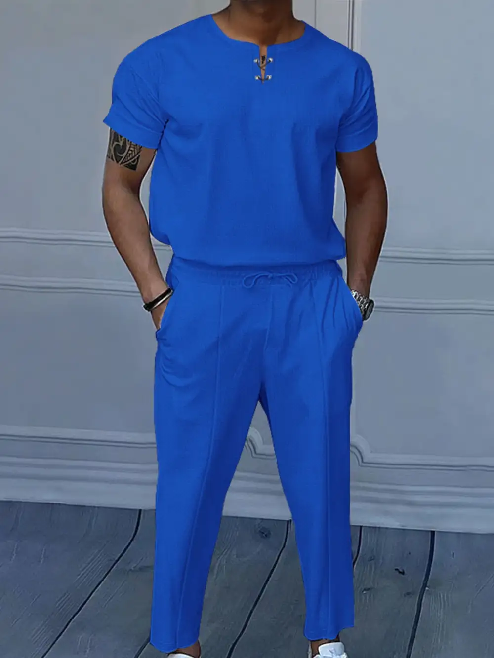 Men's Full Size Casual Short Sleeve Top and Pants Set