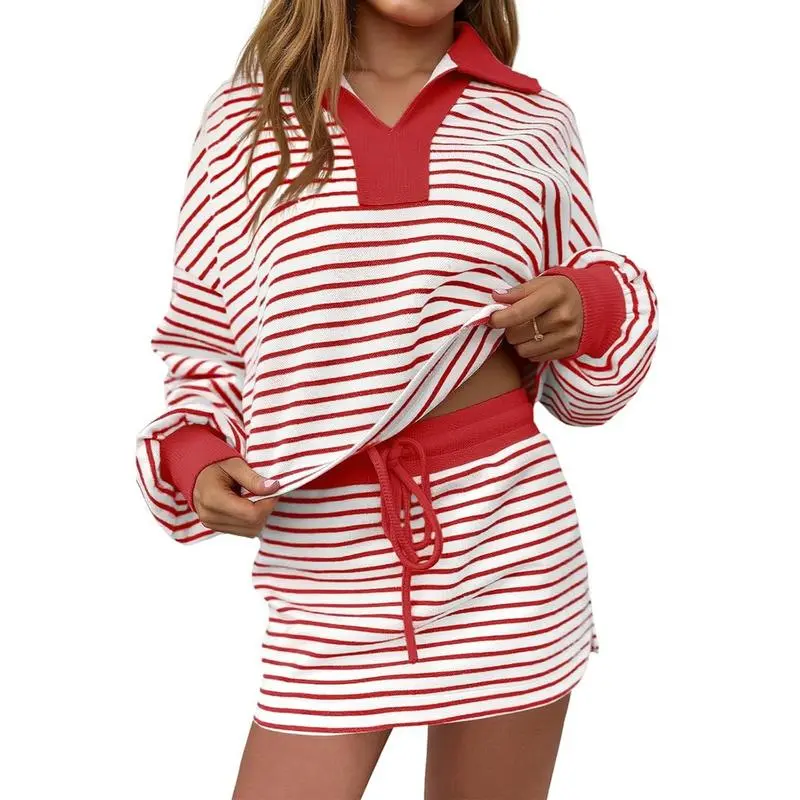 Striped Two-Piece Casual Sweatshirt And Skirt Set