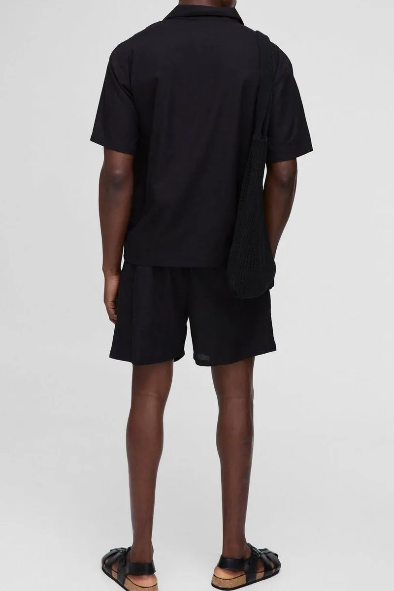 Oversized V-Neck Overhead Linen Blend Shirt Black Shirt