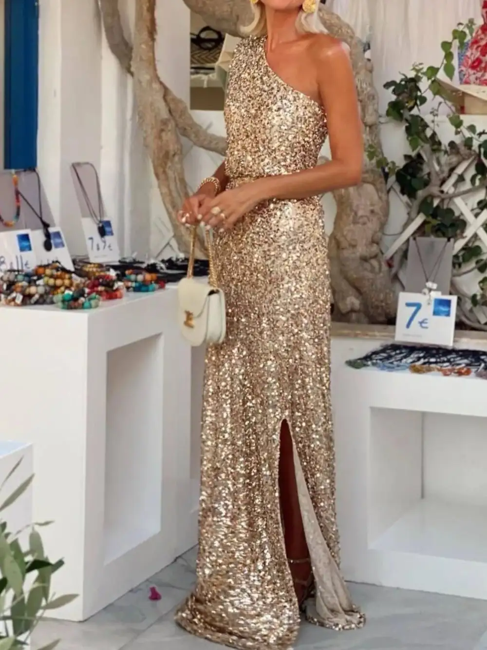 Side Slit Sequined Maxi Dress