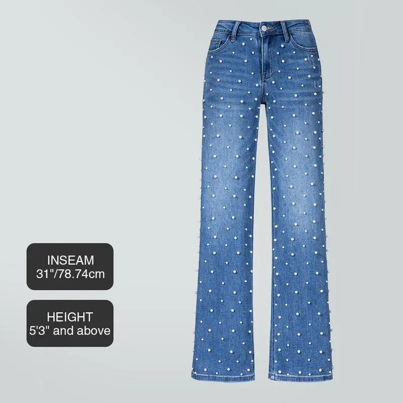 Mid-low Rise Baggy Jeans Stretchy Wide Leg for Women Distressed Pants