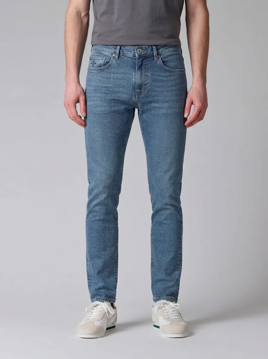 Men's Classic Everyday Embroidered Detail Stretch Denim Jeans