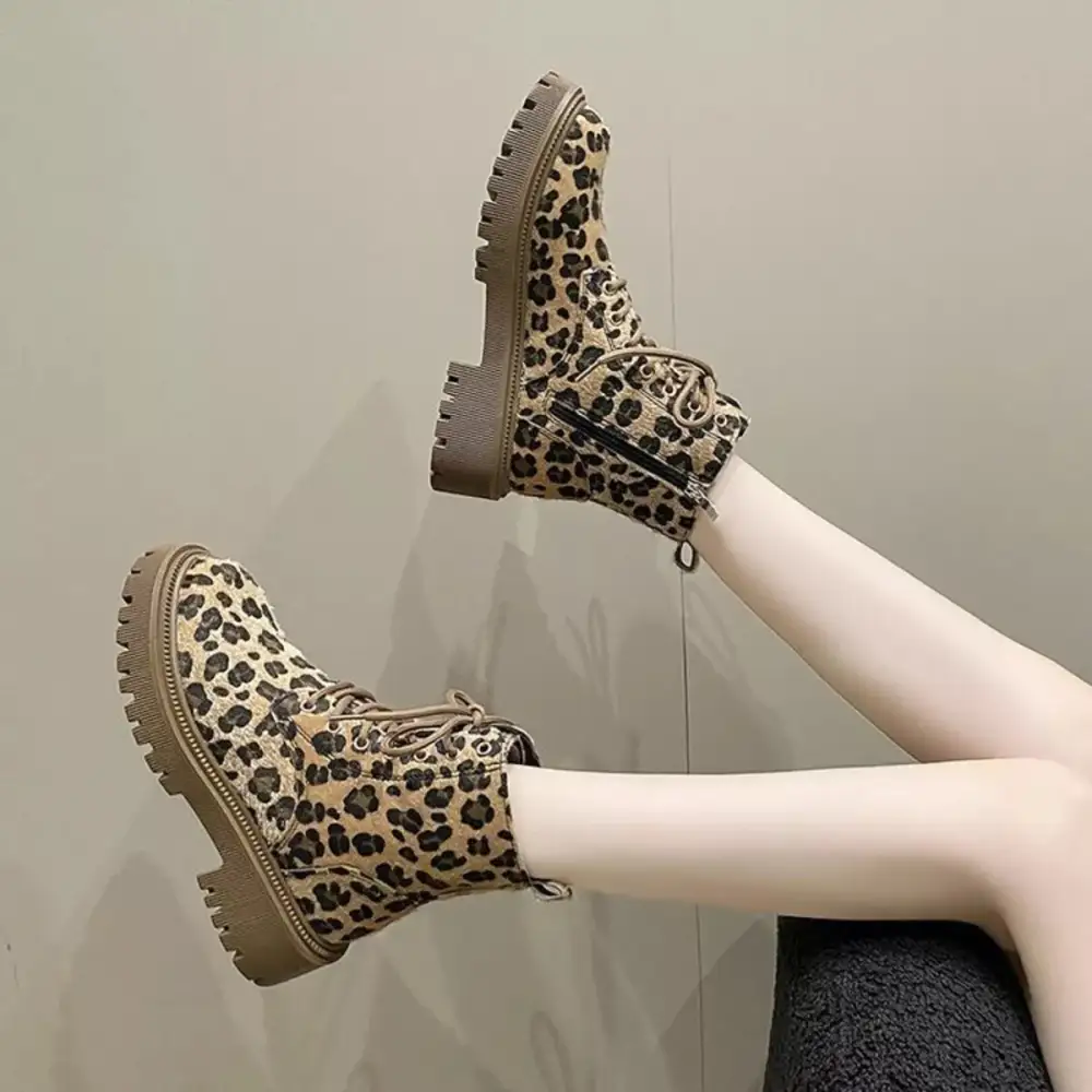 Animal Print Lace Up Ankle Boots
