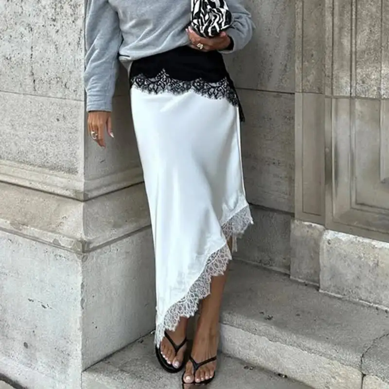 Textured Satin Knit Midi Skirt