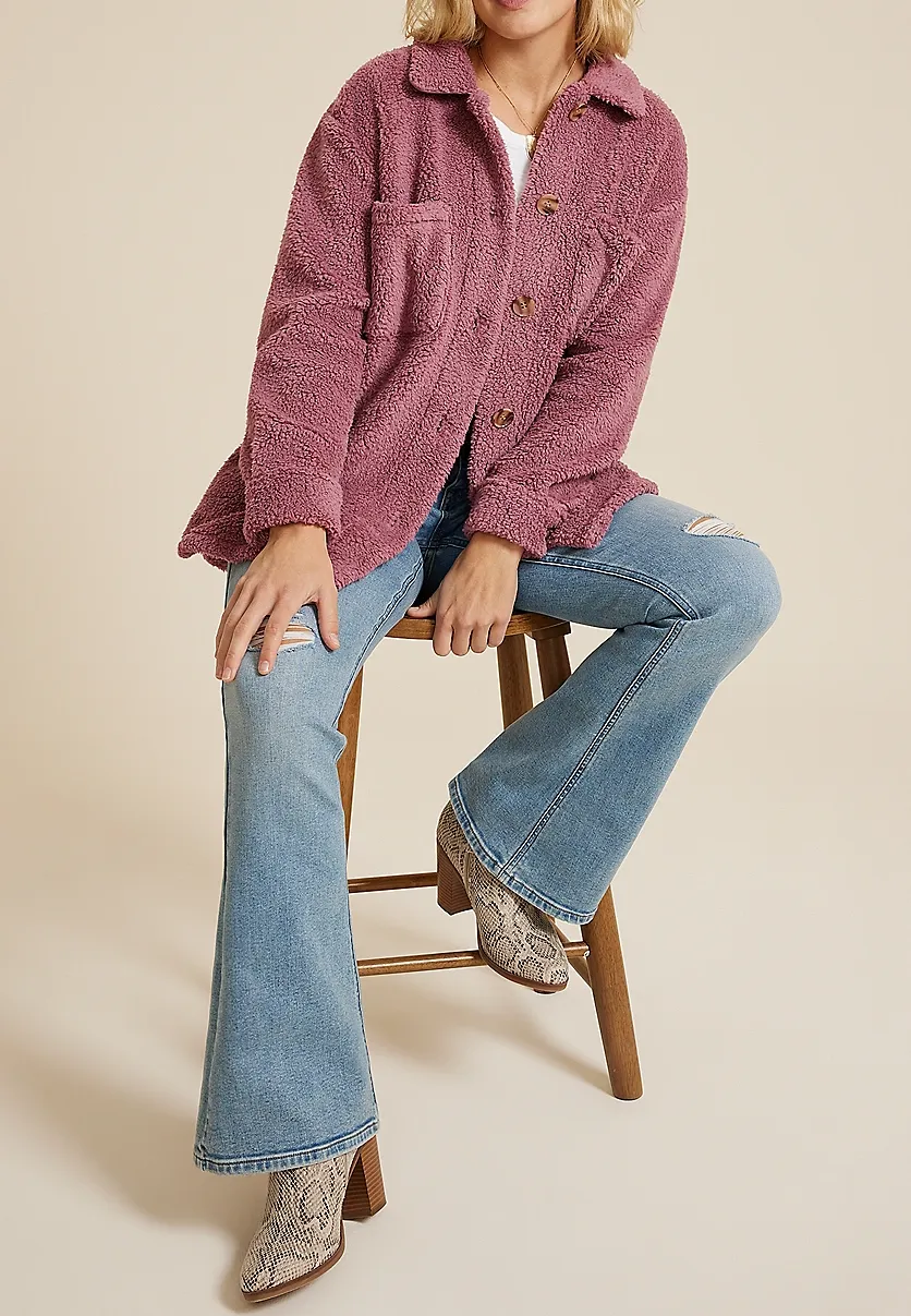 Button Front Sherpa Shacket