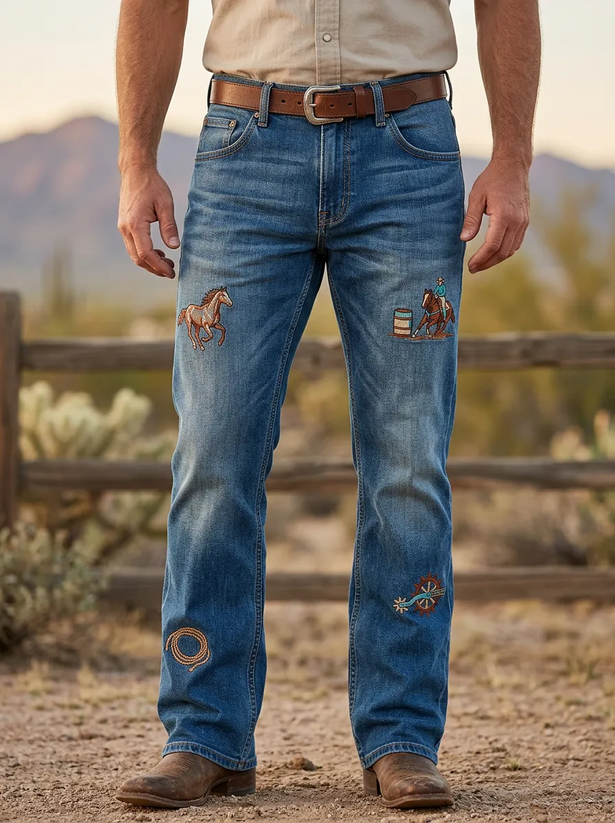 Men's Heritage Inspired Western Cowboy Horse Jeans