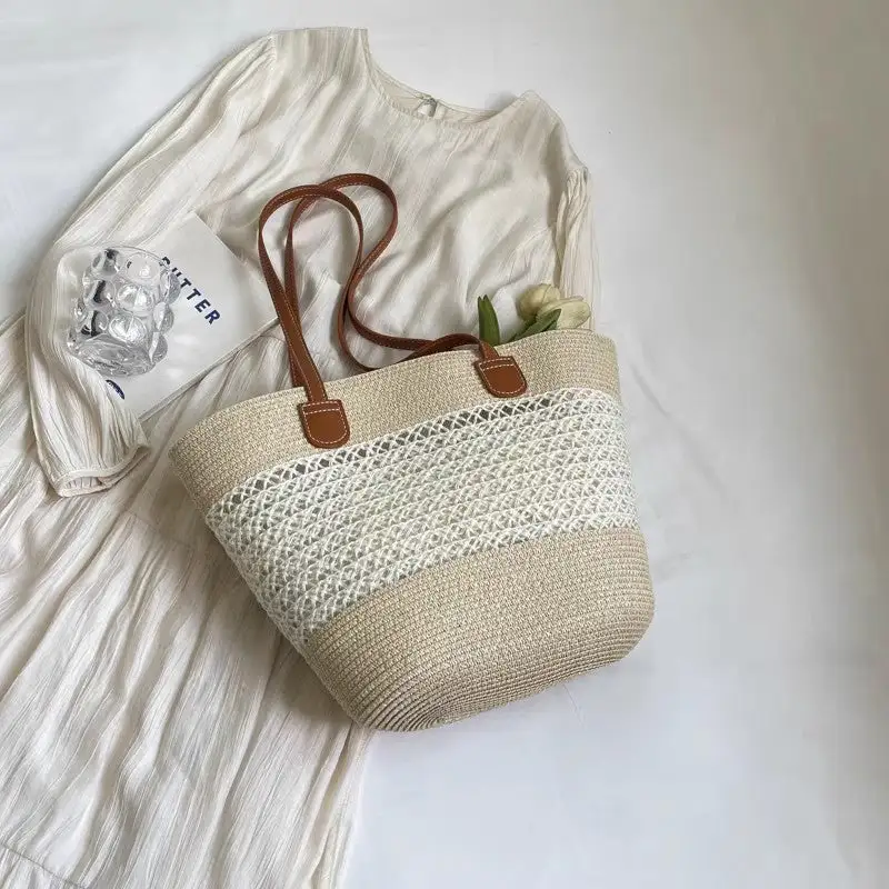 Structured Utility Straw Tote Bag