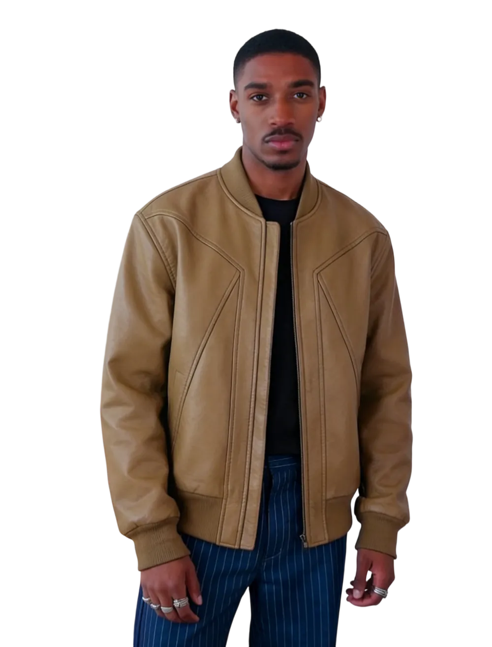 Men's solid color sporty windproof leather jacket