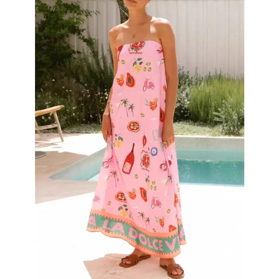 Printed Strapless Summer Maxi Dress