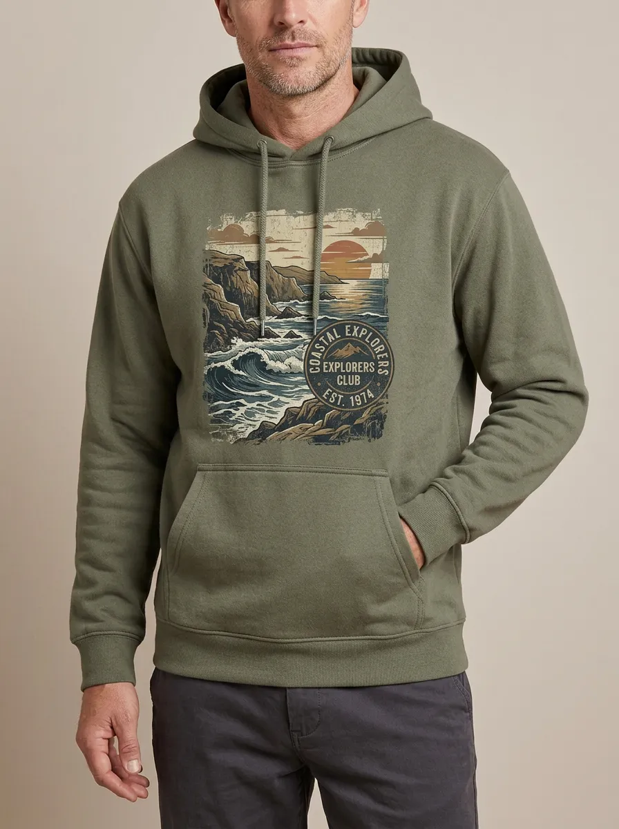 Men's Coastal Explorer Ocean Landscape Graphic Hoodie