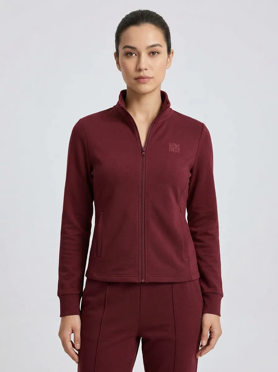 Women's Blue Mock Neck Zip-Up Track Jacket and Trousers Set