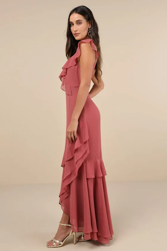 Charming Event Light Blue Asymmetrical Ruffled Maxi Dress