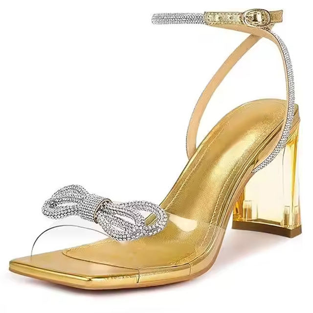 Aurielle Crystal Bow Clear Block Heels