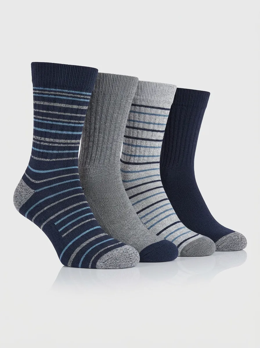 Casual Striped Crew Casual Look Men's Four Pair Socks