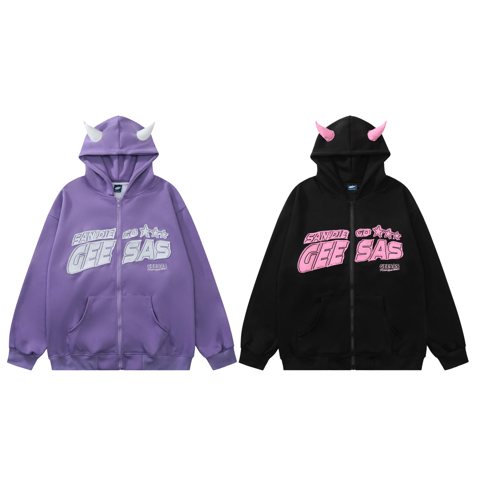 Retro Devil Patch Hooded Cardigan