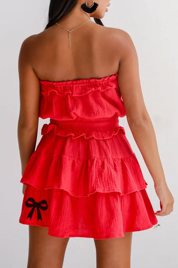 On The Sidelines Linen Strapless Mini Dress