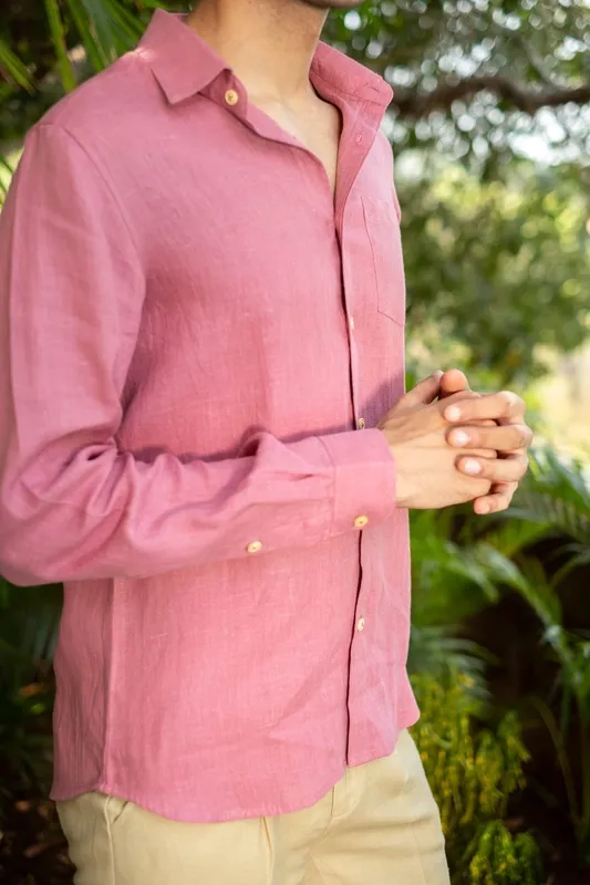 Dusty Pink Linen Button-Up Shirt