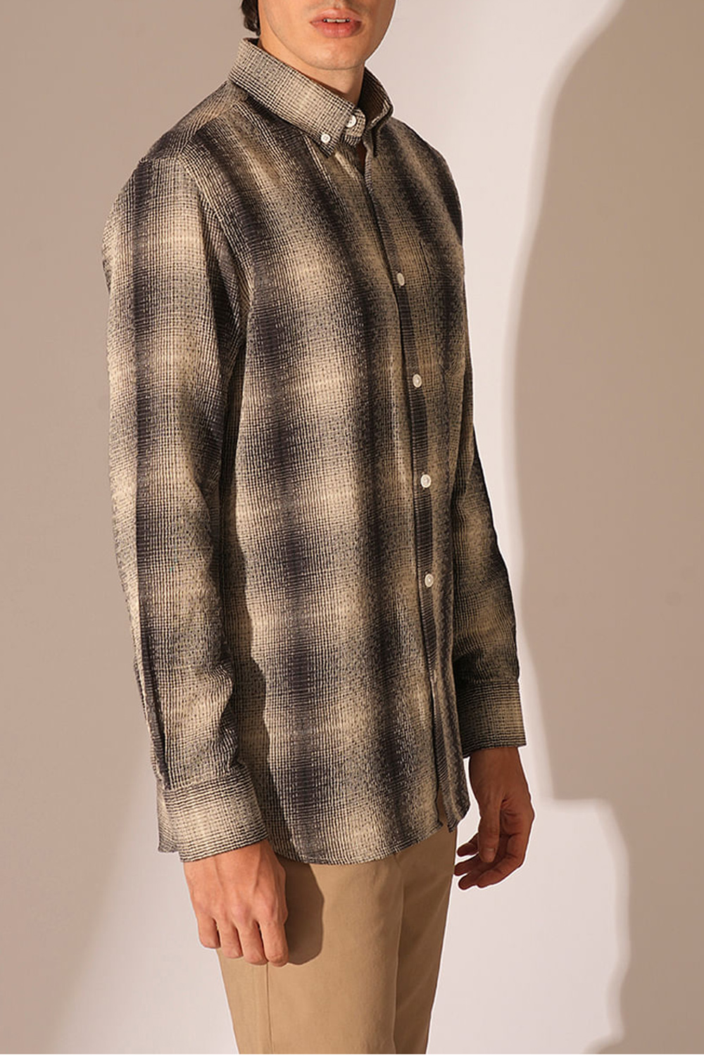 Black Beige Check Cotton Shirt