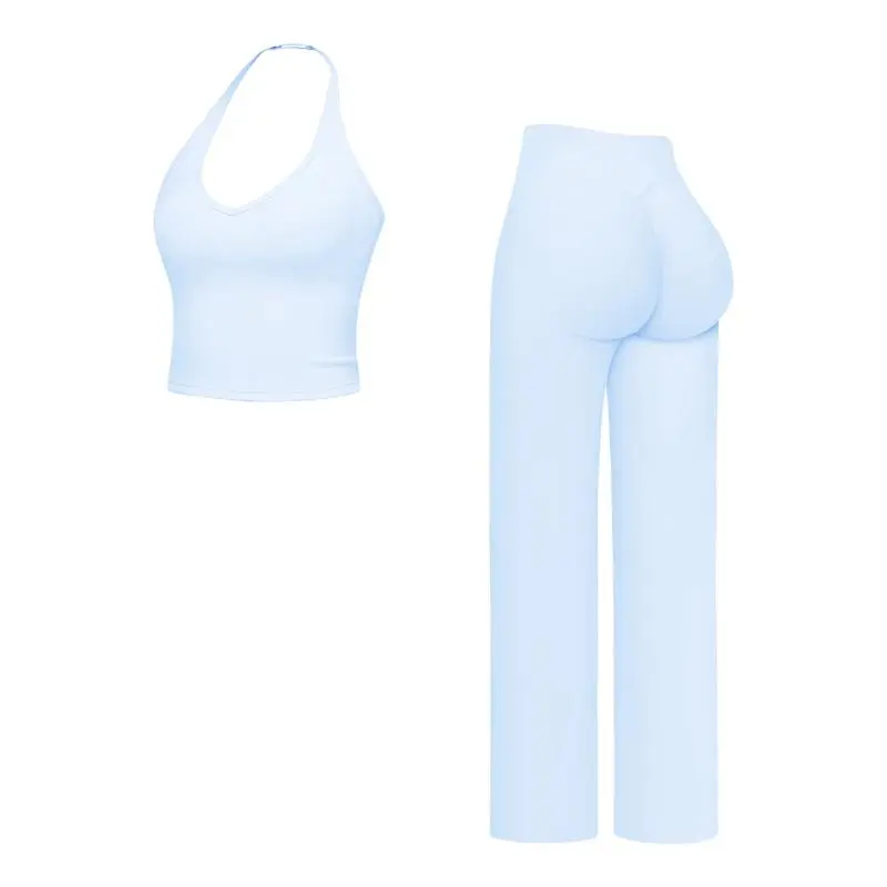 🔥Direct Factory Price - Women's Plain Crop Cami Top & Flare Leg Pants Sports Set
