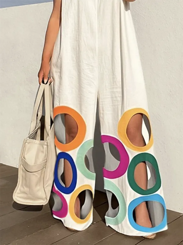 Losse Mouwloze Holle Jumpsuits Met Contrasterende Kleuren