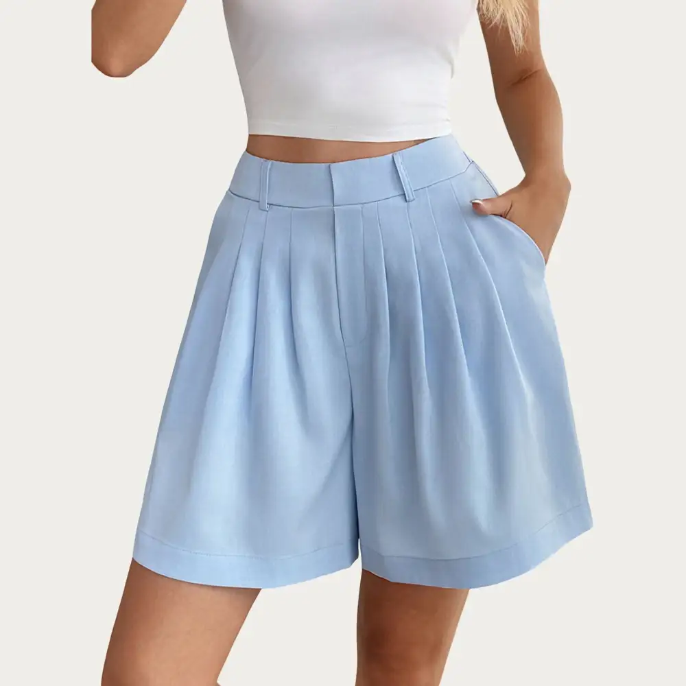 Refined High-Waist Pleated Lightweight Casual Shorts